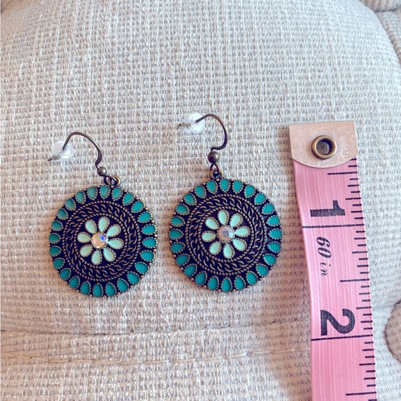 Round Floral Turquoise Earrings - Picture 4 of 6